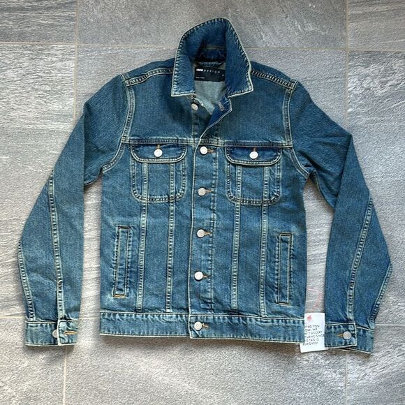NWT Asos Regular Denim Trucker Jean Jacket Mid Medium Wash Side Pockets X-Small - Picture 3 of 16